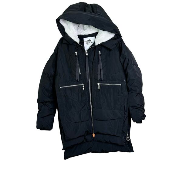 Orolay Black fleece hood‎ zip front Thickened Down Jacket Parka Size SMALL - Picture 1 of 13